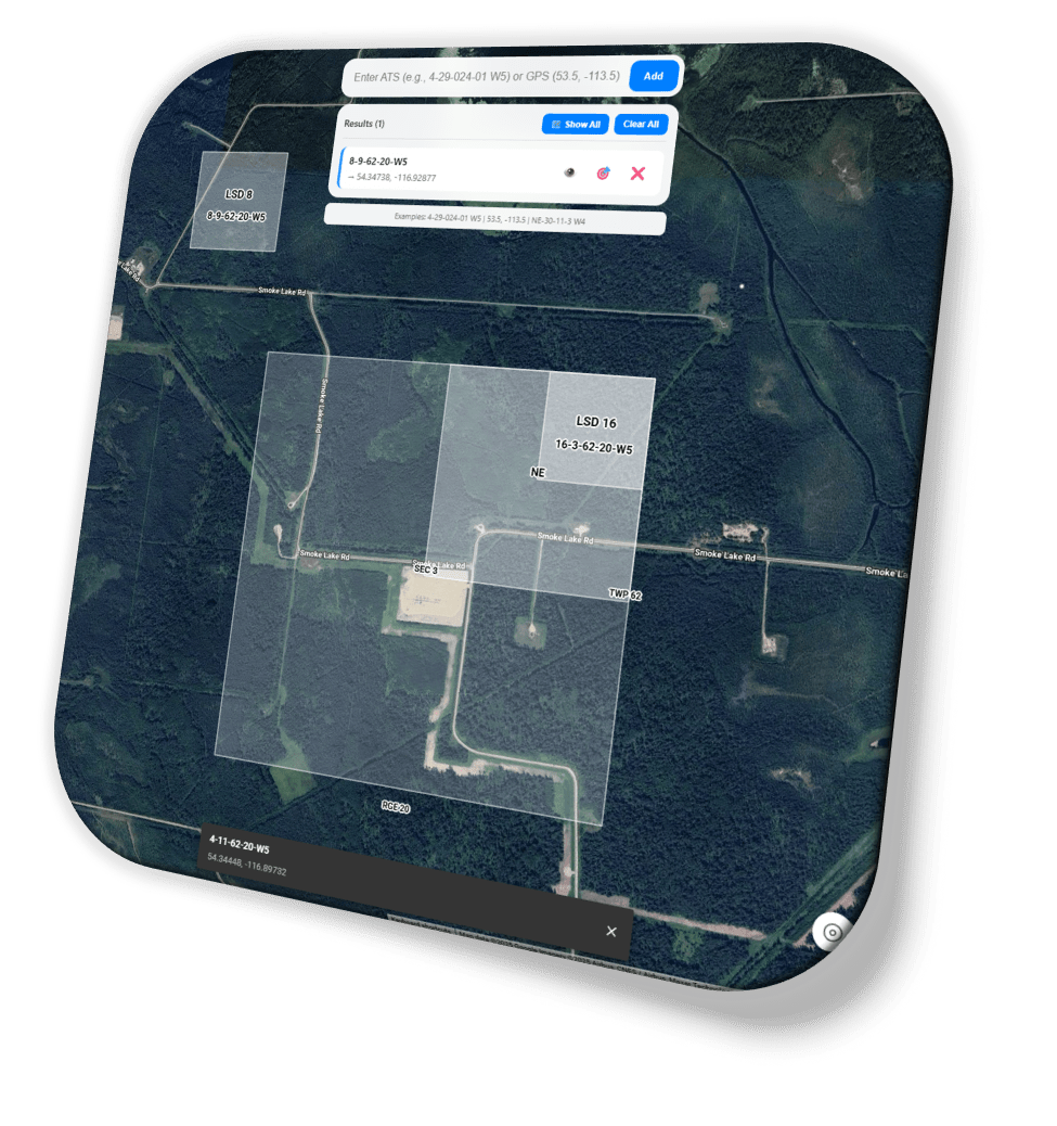 Alberta Township System map with GPS coordinate conversion and legal land descriptions